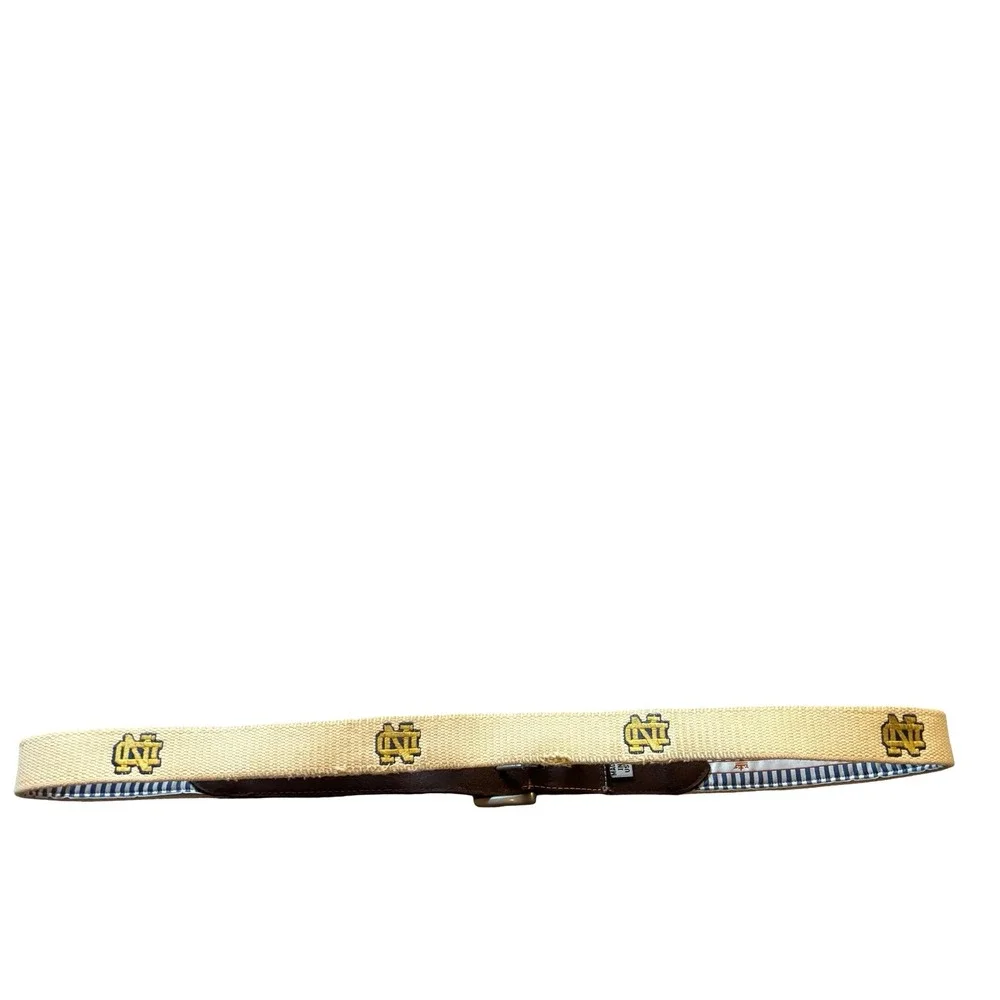 Peter Millar Notre Dame Fighting Irish Canvas Leather Belt Mens Tan Brown USA